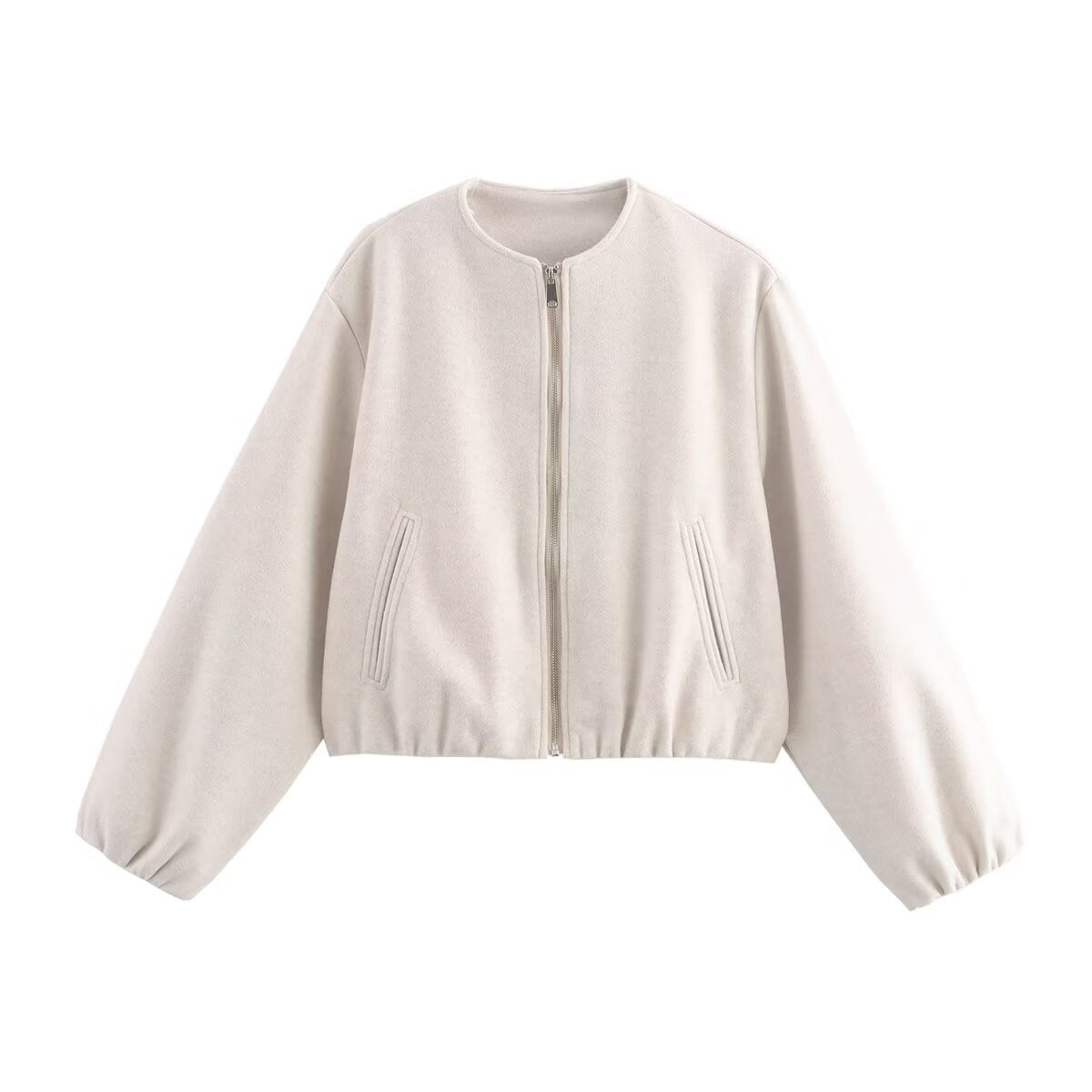 Cropped Relaxed Bomber Jacket with Elasticated Hem and Cuffs