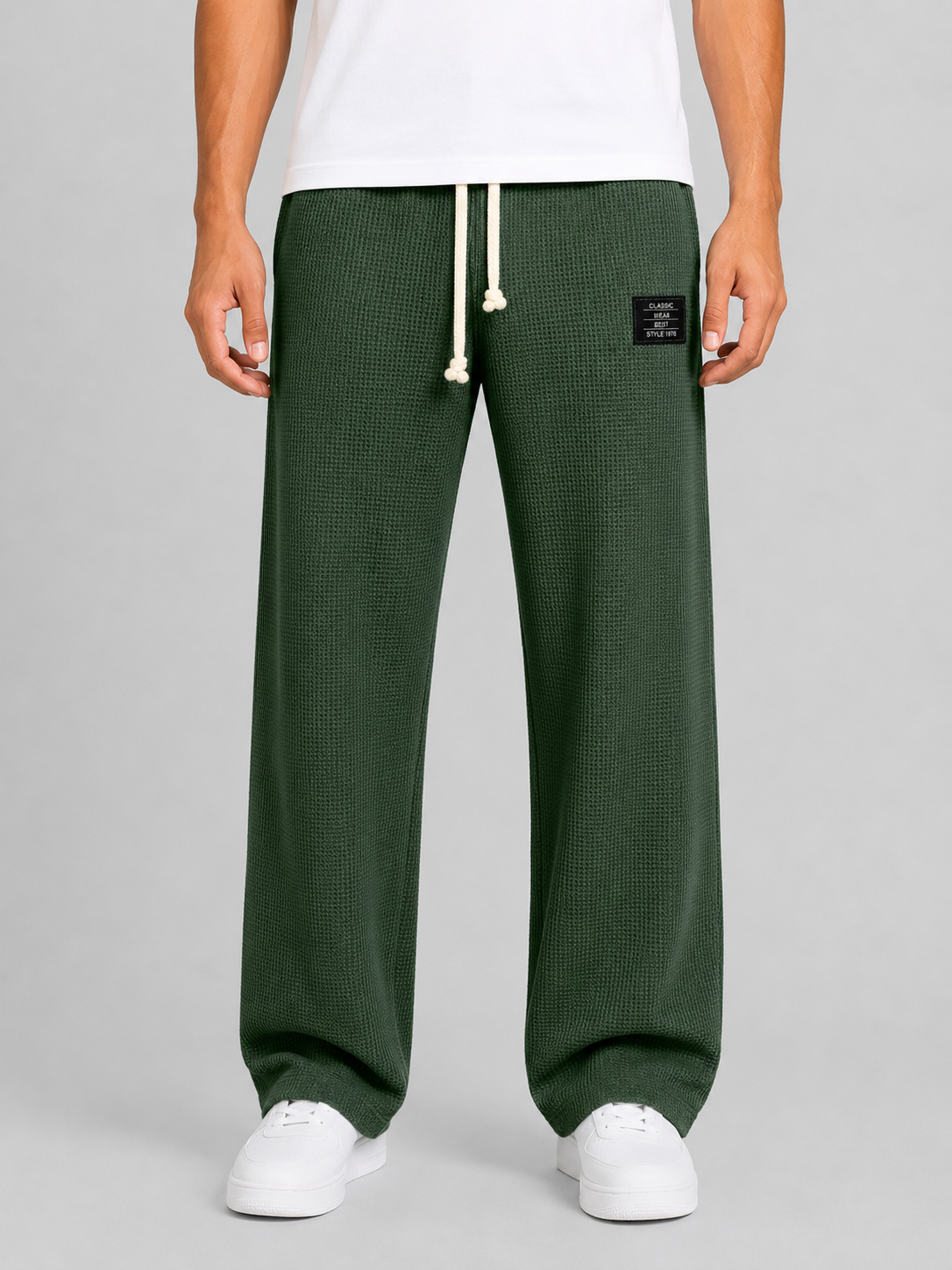 Men's Waffle Knit Drawstring Trousers – Relaxed Casual Lounge Fit