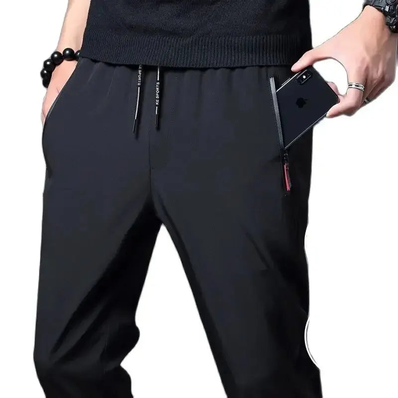Heren casual broek recht slim fit elastische taille jogger Koreaans klassiek blauw zwart grijs mannelijke merkbroek plus maat