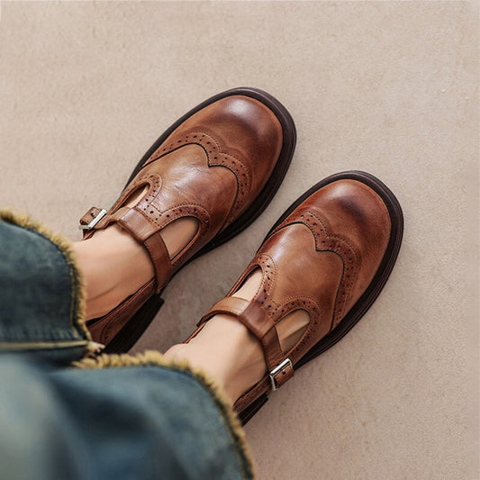 Women's Leather Mary Janes – Strap Flat Shoes