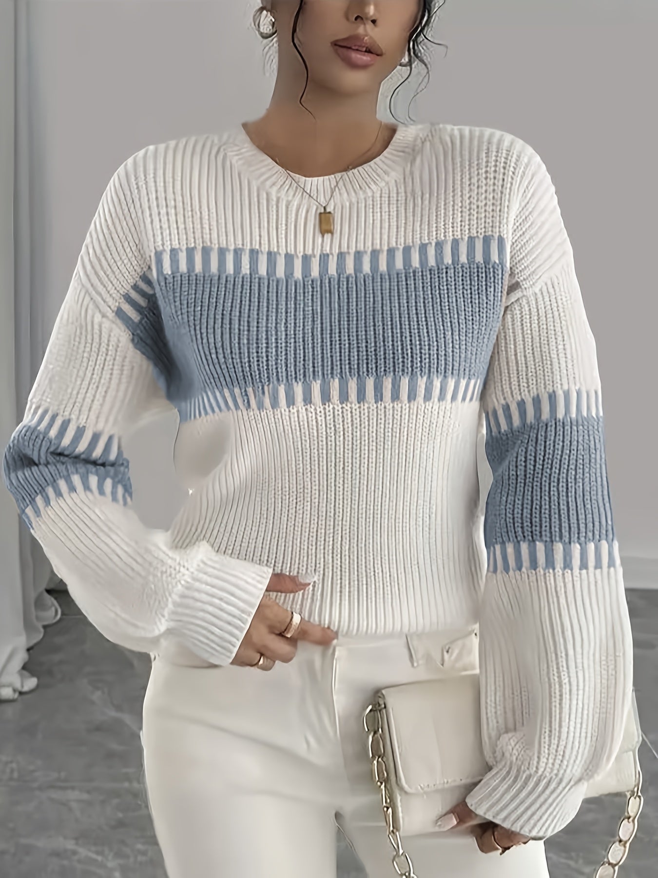 2025 New Women'S Autumn/Casual Striped Off-Shoulder Long Sleeve Sweater, Multicolor Stripes, Winter Women'S Wear, Suitable for Spring/Autumn Outerwear, Winter Inner Wear, Casual And Versatile Sweater