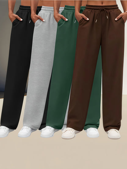 4pcs Women's Casual Jogger Pants with Drawstring and Dual Pockets, Solid Color Women's Apparel Suitable for All Seasons