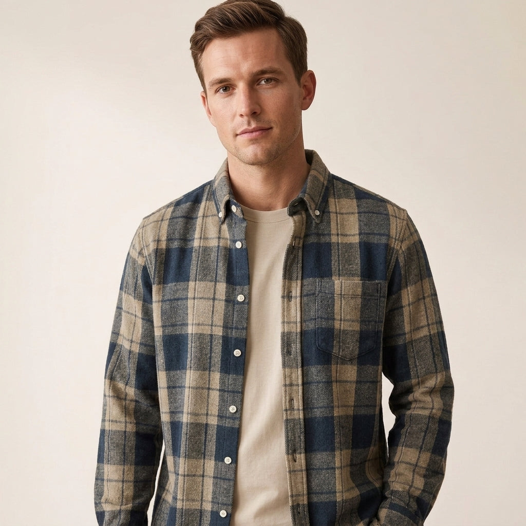 Plaid Flannel Button Shirt For Men