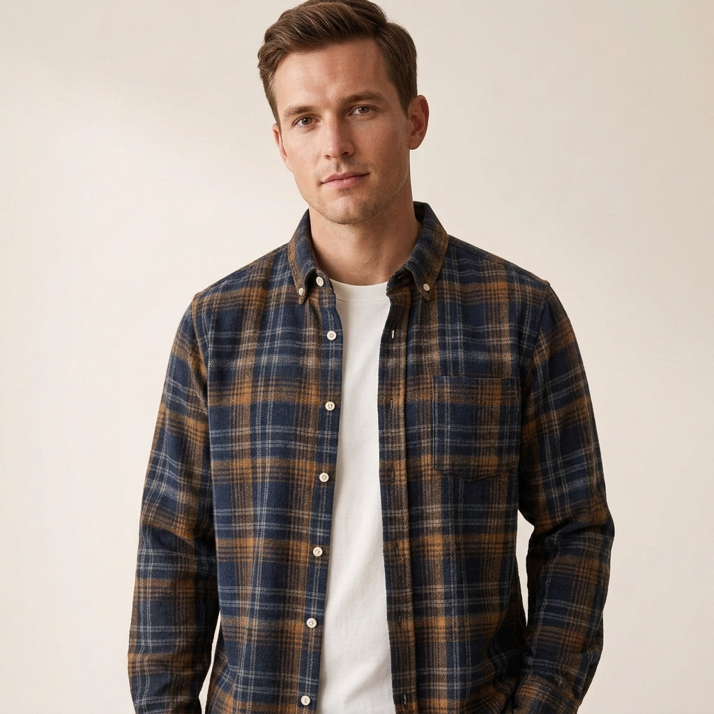 Plaid Flannel Button Shirt For Men