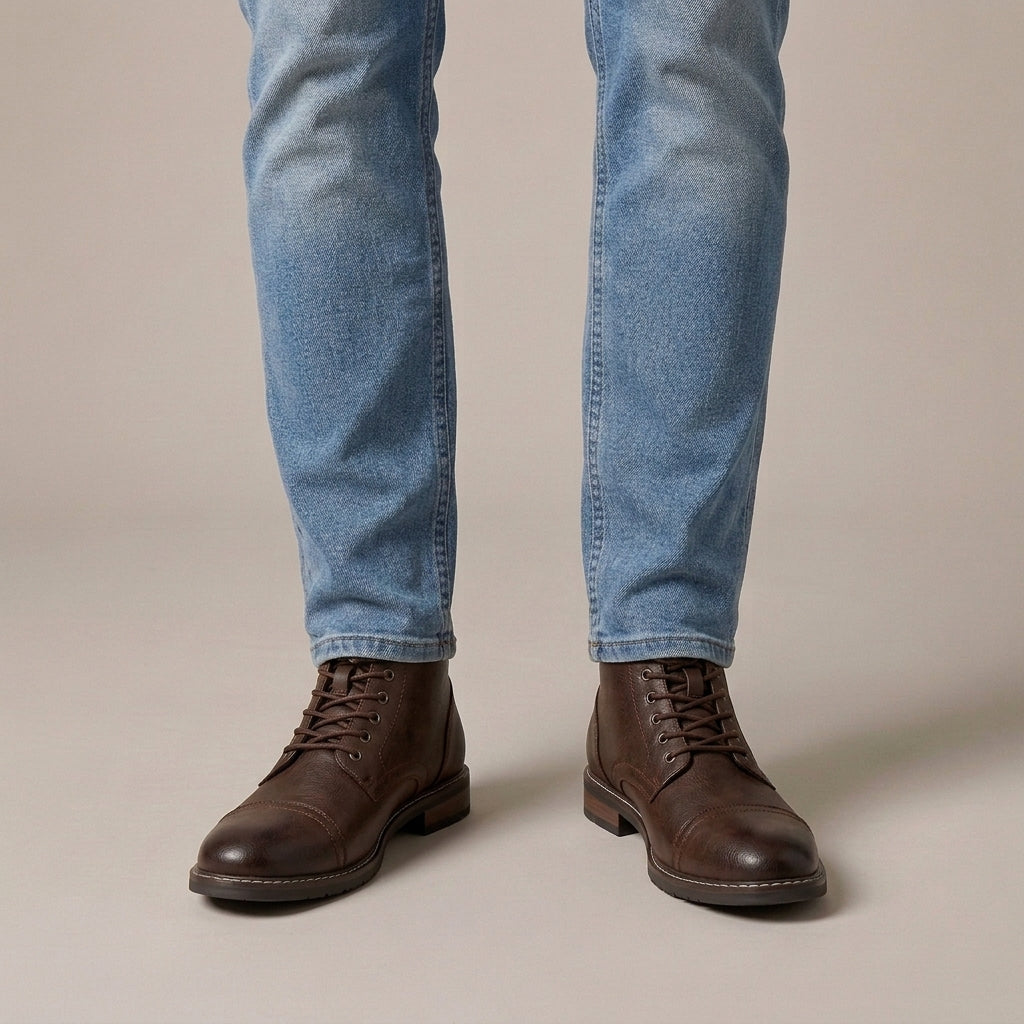 Cap Toe Faux Leather Boots For Men