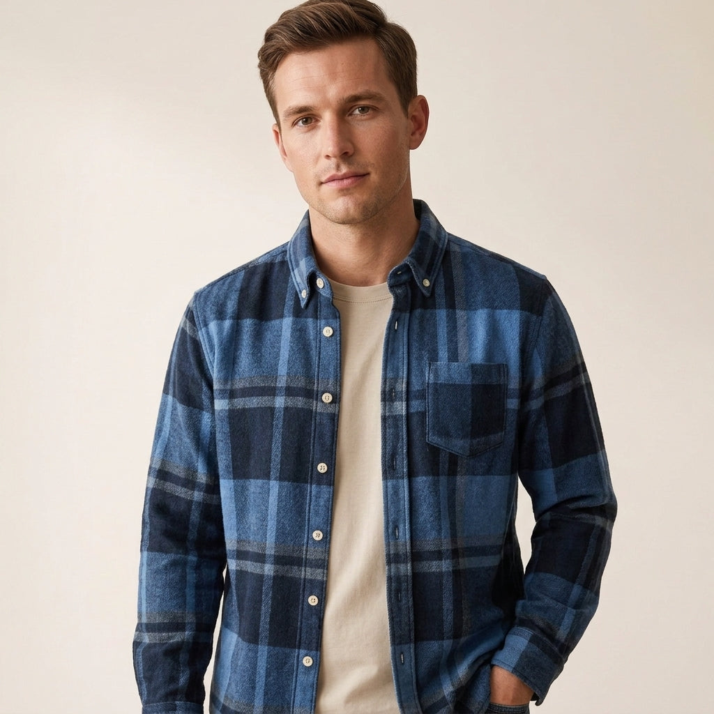 Plaid Flannel Button Shirt For Men