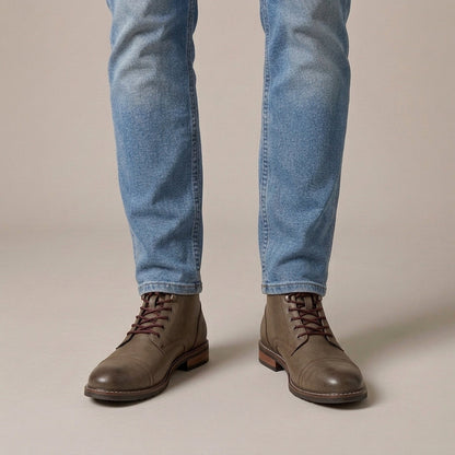 Men's Cap Toe Boots – Faux Leather Lace-Up