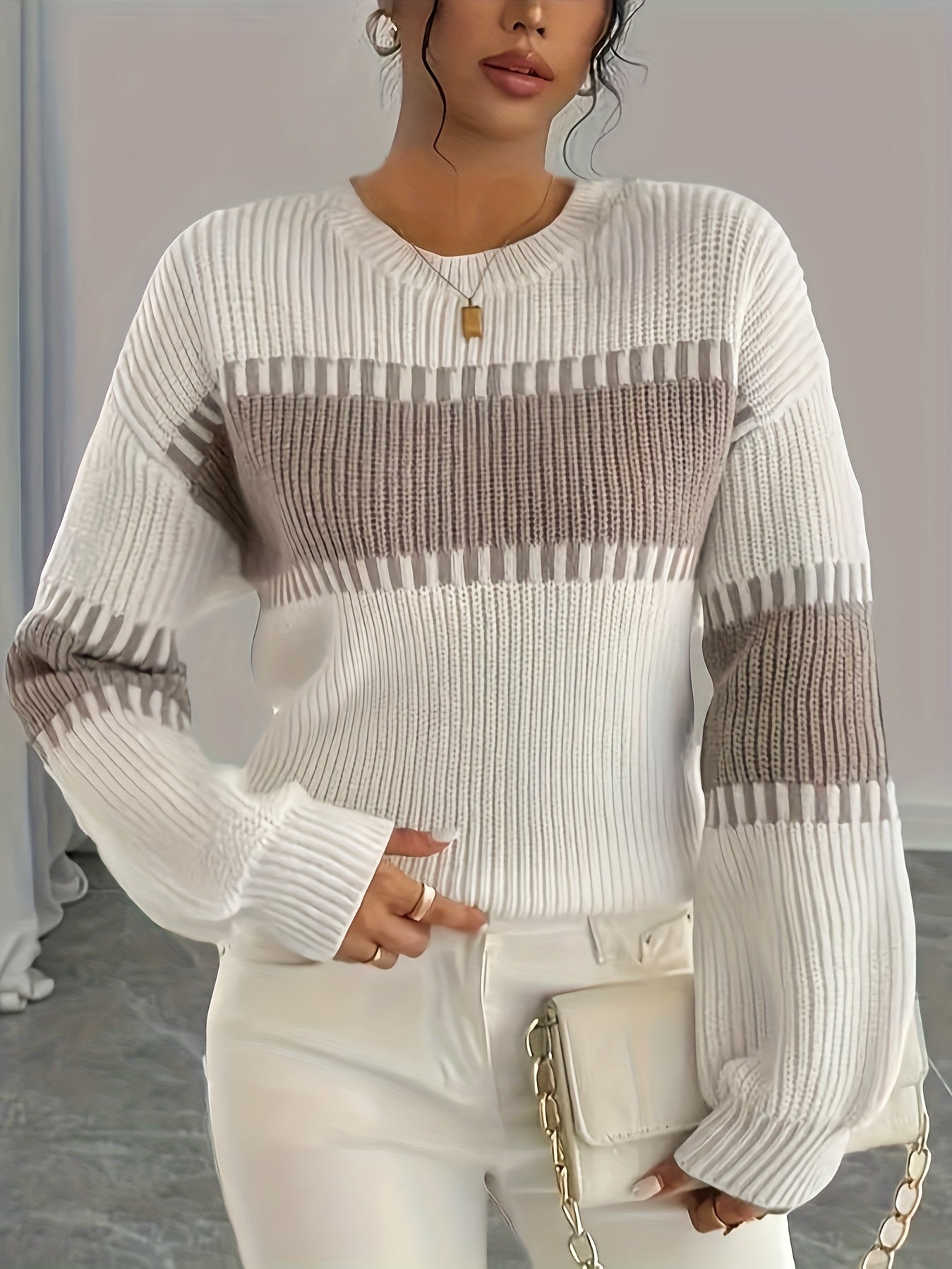 2025 New Women'S Autumn/Casual Striped Off-Shoulder Long Sleeve Sweater, Multicolor Stripes, Winter Women'S Wear, Suitable for Spring/Autumn Outerwear, Winter Inner Wear, Casual And Versatile Sweater