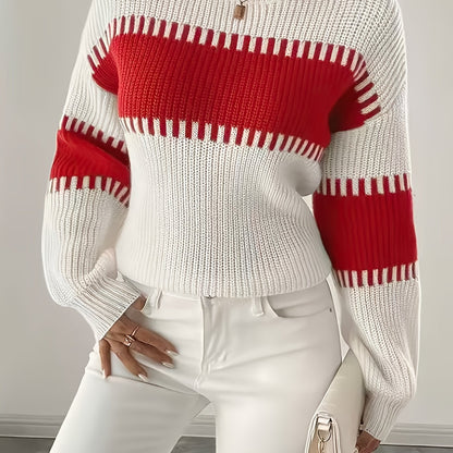 2025 New Women'S Autumn/Casual Striped Off-Shoulder Long Sleeve Sweater, Multicolor Stripes, Winter Women'S Wear, Suitable for Spring/Autumn Outerwear, Winter Inner Wear, Casual And Versatile Sweater