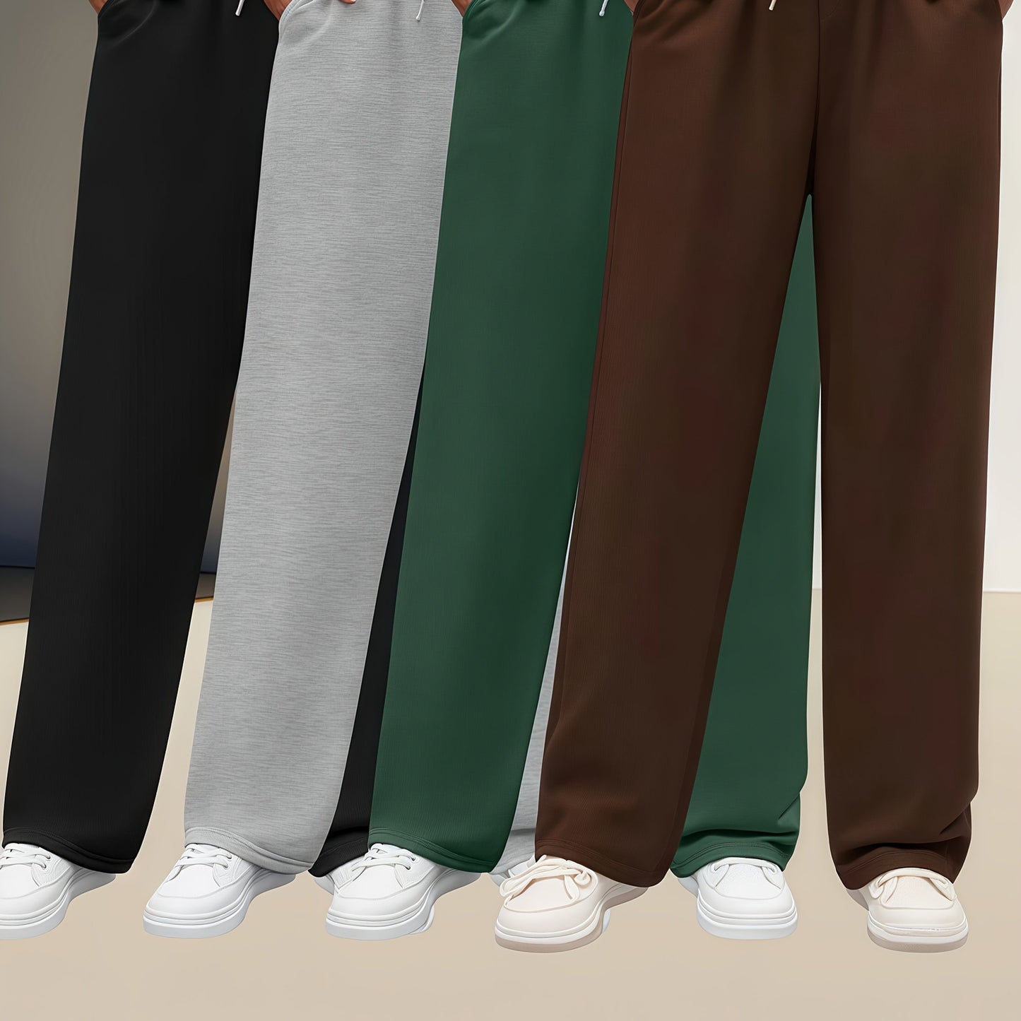 4pcs Women's Casual Jogger Pants with Drawstring and Dual Pockets, Solid Color Women's Apparel Suitable for All Seasons