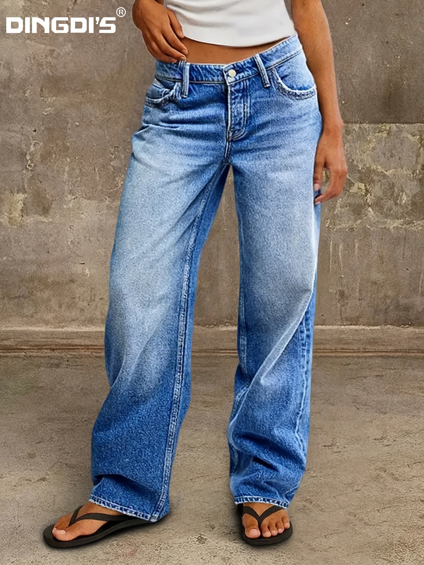 Women'S 2026 New Stretch Wide-Leg Jeans, Loose Straight-Leg Low-Rise Denim Trousers, Retro Washed Blue Jeans with Pockets, 90S Women'S Clothing, Street Style Boyfriend Style Pants, Suitable for Work, Travel, And Office Wear