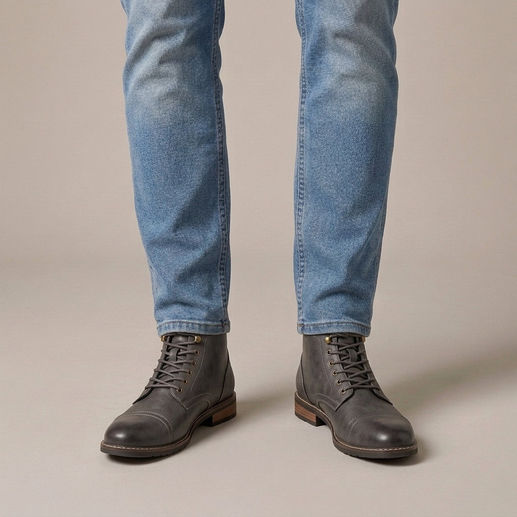 Cap Toe Faux Leather Boots For Men