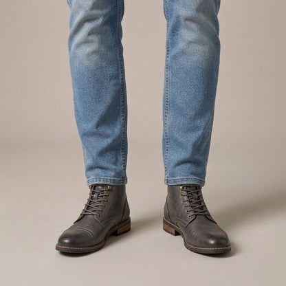 Men's Cap Toe Boots – Faux Leather Lace-Up