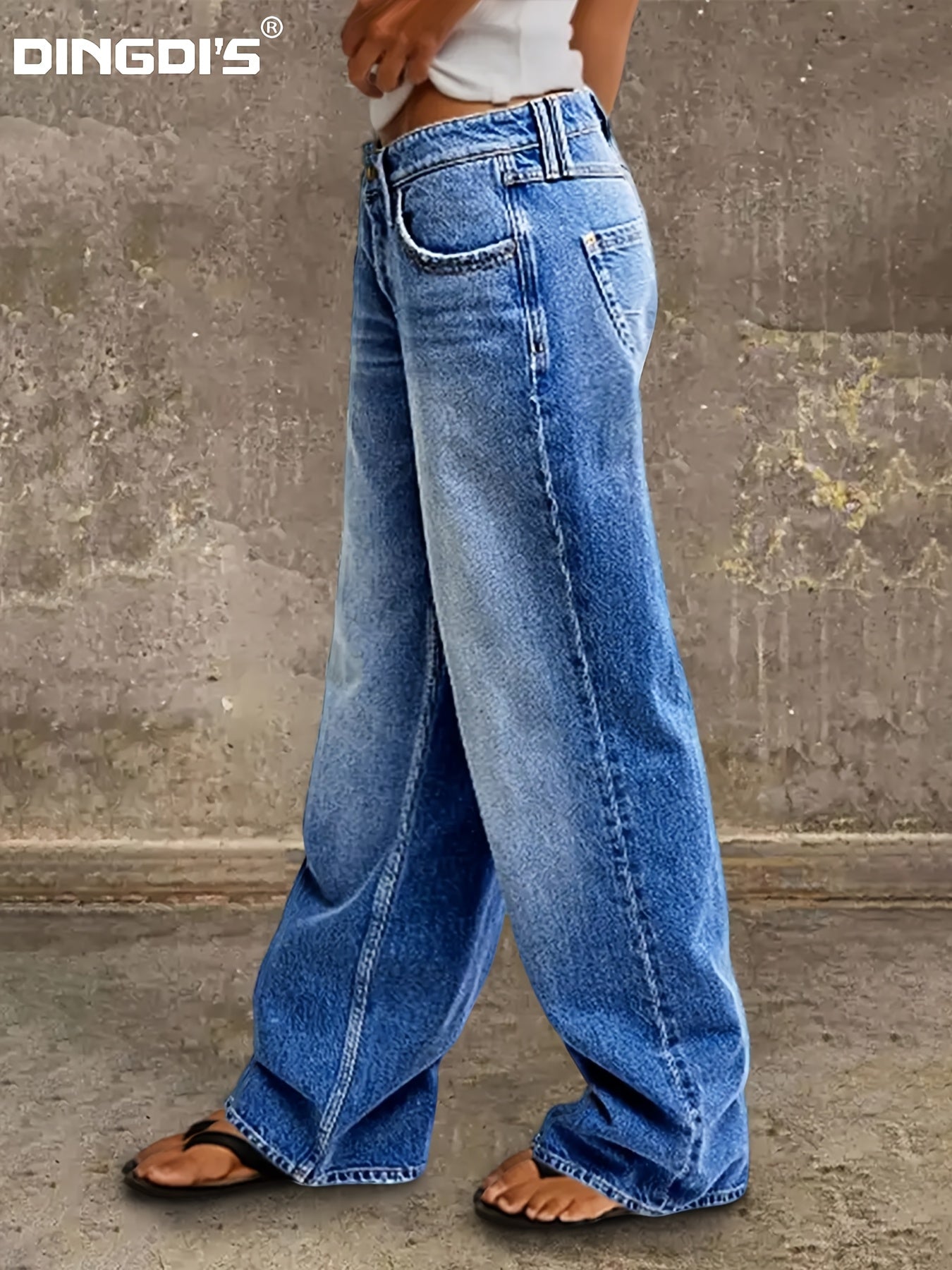 Women'S 2026 New Stretch Wide-Leg Jeans, Loose Straight-Leg Low-Rise Denim Trousers, Retro Washed Blue Jeans with Pockets, 90S Women'S Clothing, Street Style Boyfriend Style Pants, Suitable for Work, Travel, And Office Wear