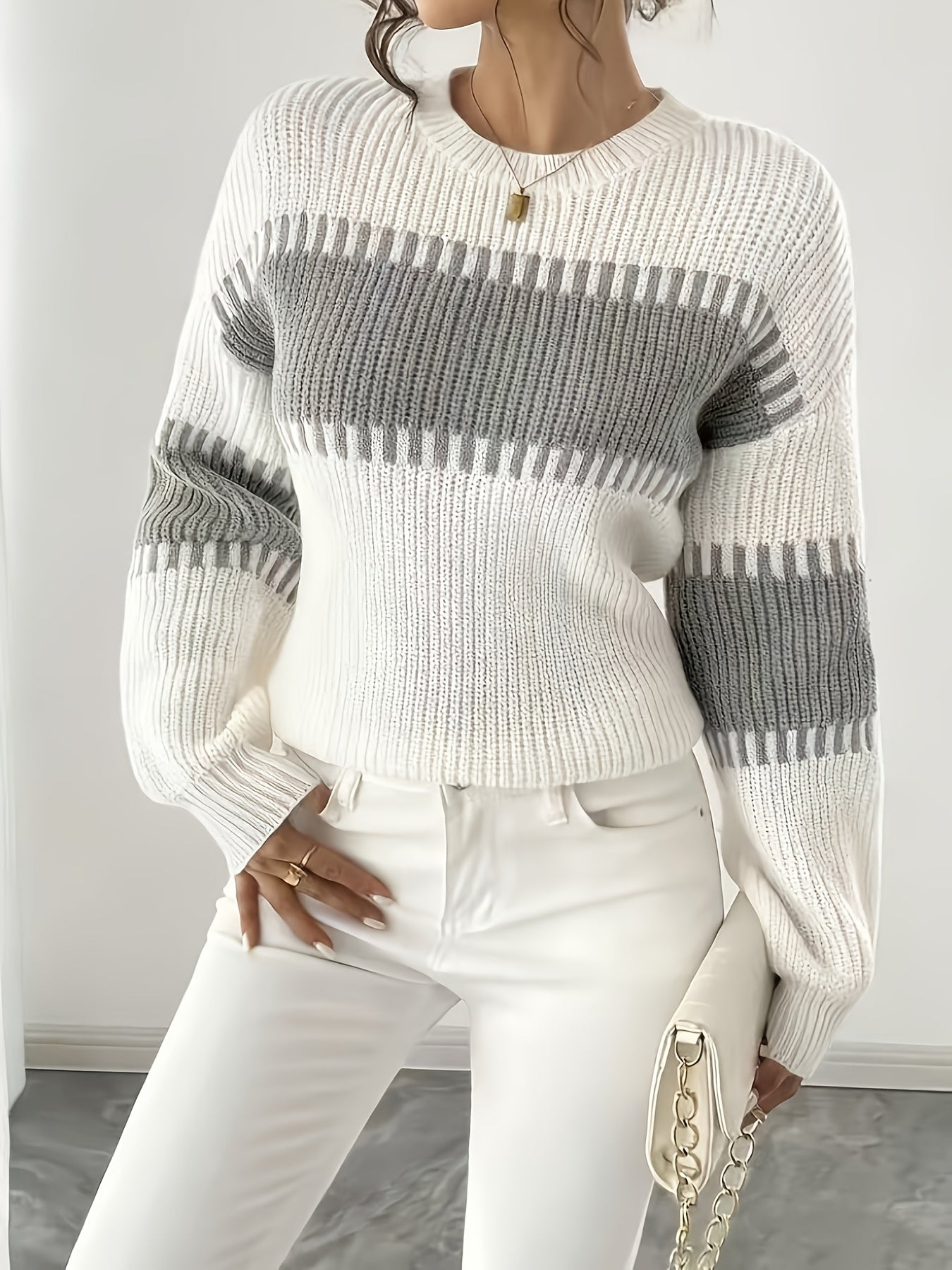2025 New Women'S Autumn/Casual Striped Off-Shoulder Long Sleeve Sweater, Multicolor Stripes, Winter Women'S Wear, Suitable for Spring/Autumn Outerwear, Winter Inner Wear, Casual And Versatile Sweater