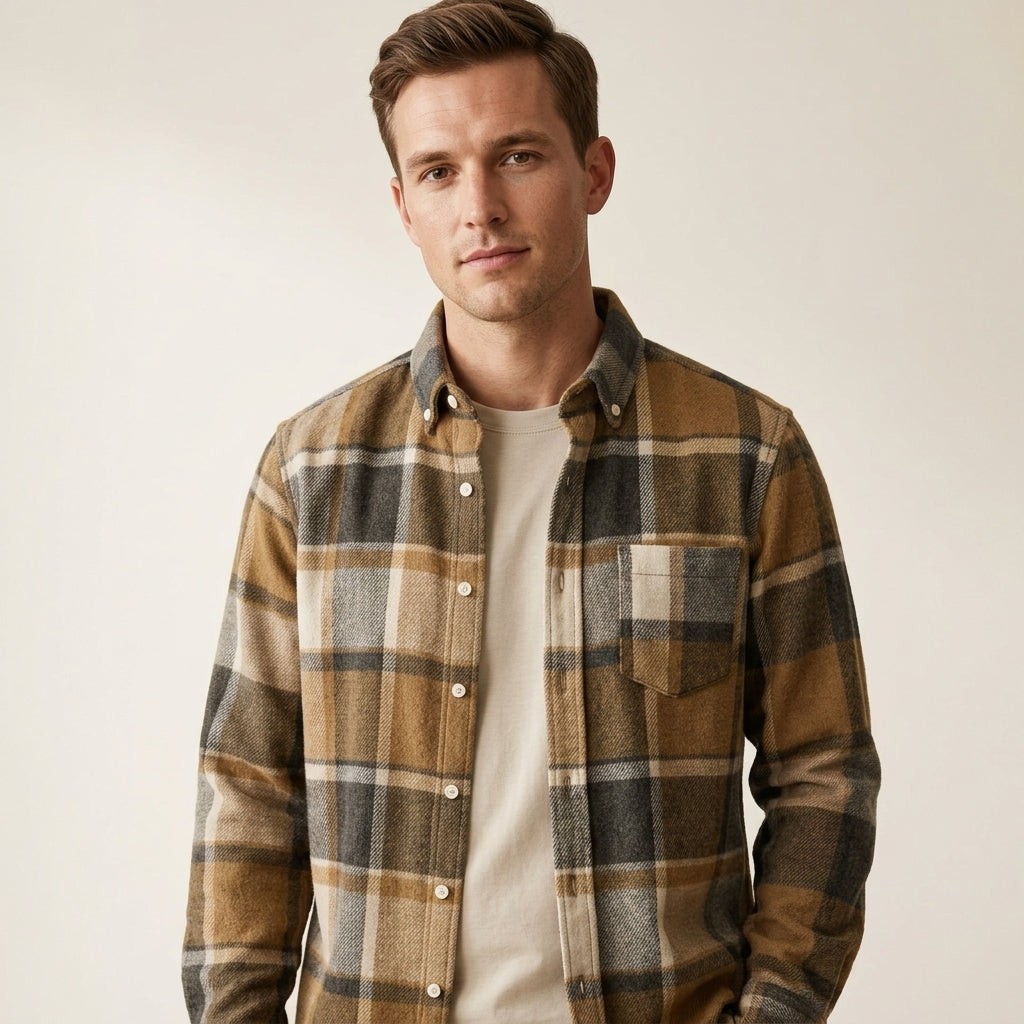 Plaid Flannel Button Shirt For Men