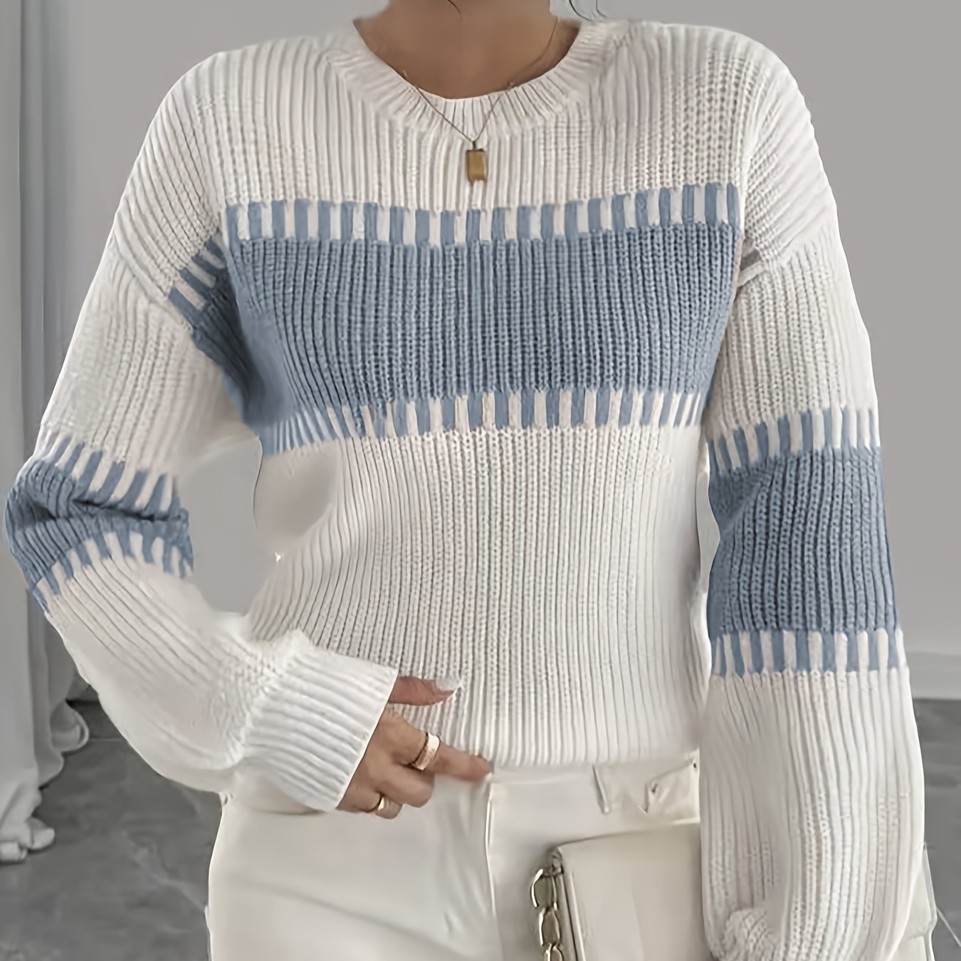 2025 New Women'S Autumn/Casual Striped Off-Shoulder Long Sleeve Sweater, Multicolor Stripes, Winter Women'S Wear, Suitable for Spring/Autumn Outerwear, Winter Inner Wear, Casual And Versatile Sweater