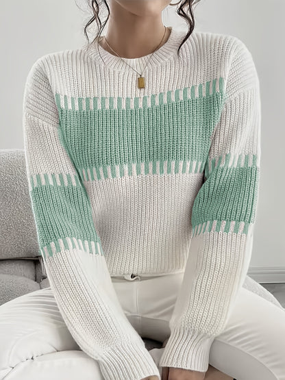 2025 New Women'S Autumn/Casual Striped Off-Shoulder Long Sleeve Sweater, Multicolor Stripes, Winter Women'S Wear, Suitable for Spring/Autumn Outerwear, Winter Inner Wear, Casual And Versatile Sweater