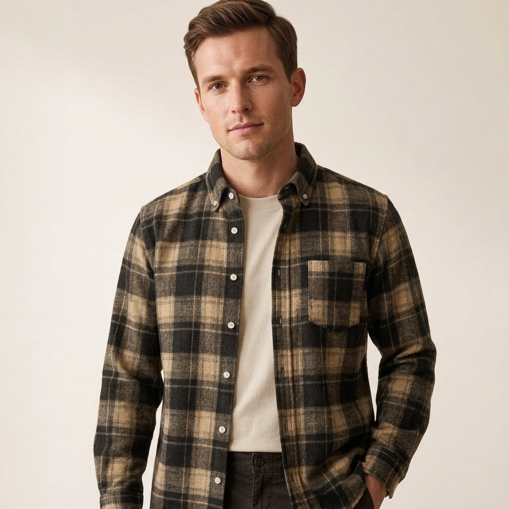 Plaid Flannel Button Shirt For Men