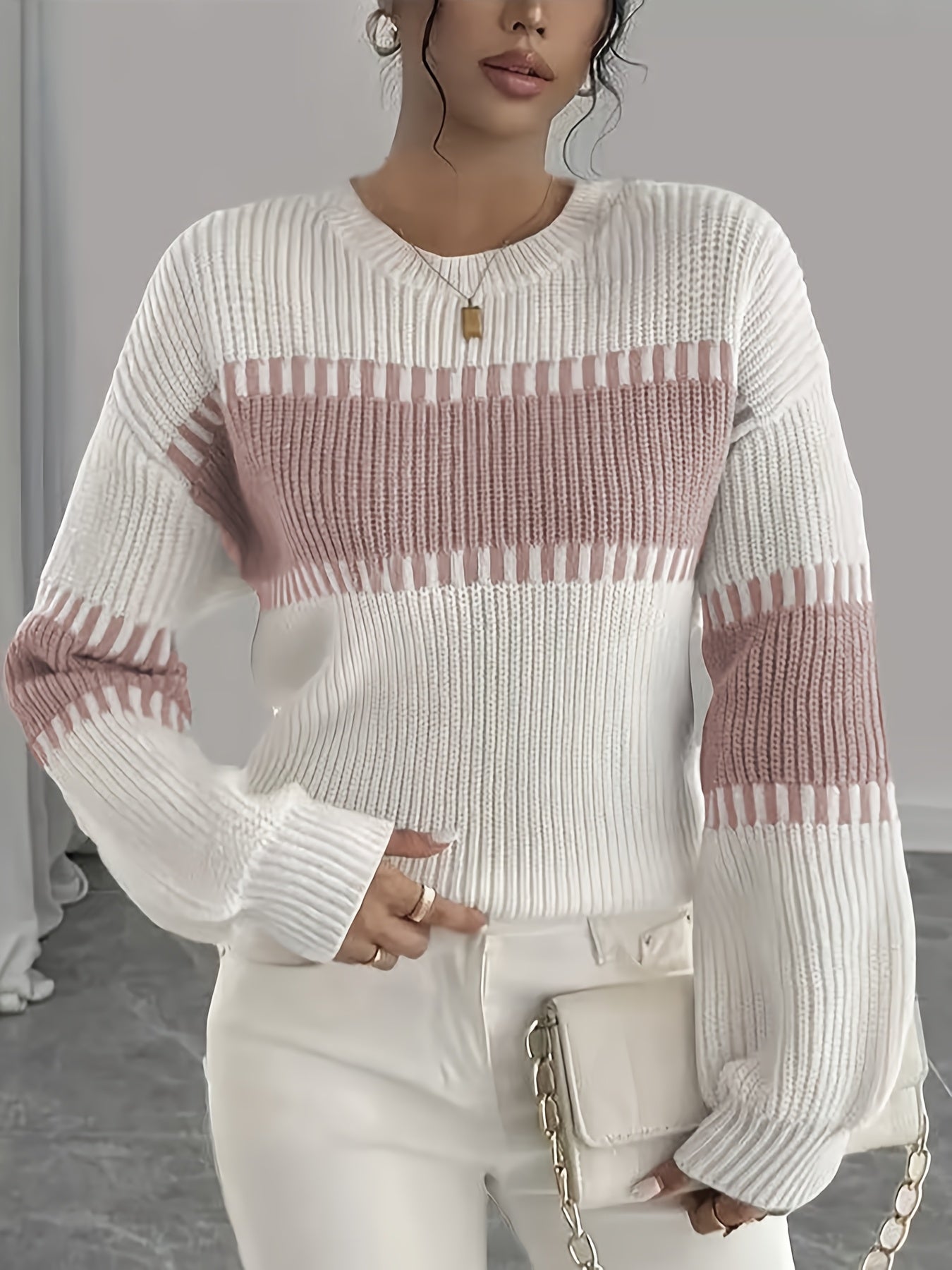 2025 New Women'S Autumn/Casual Striped Off-Shoulder Long Sleeve Sweater, Multicolor Stripes, Winter Women'S Wear, Suitable for Spring/Autumn Outerwear, Winter Inner Wear, Casual And Versatile Sweater