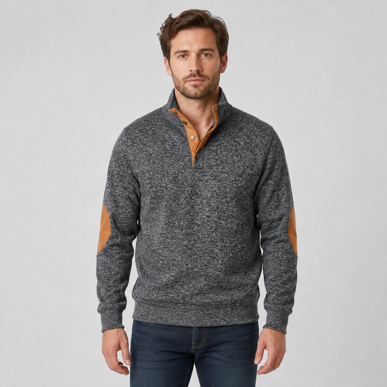 Men's Collared Knit Jumper – Button Neck Long Sleeve