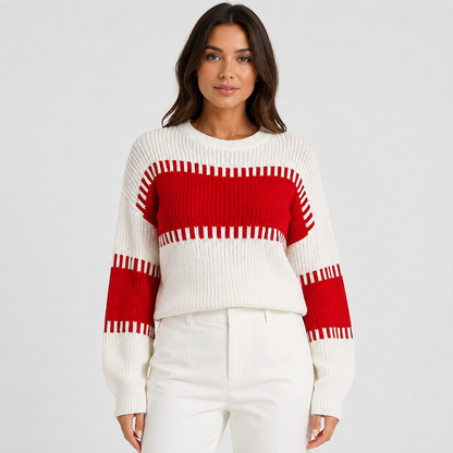 Women's Striped Knitted Jumper – Long Sleeve Crew Neck