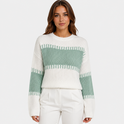 Women's Striped Knitted Jumper – Long Sleeve Crew Neck