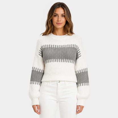 Women's Striped Knitted Jumper – Long Sleeve Crew Neck