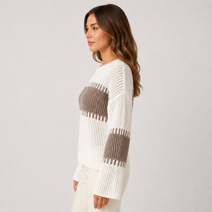 Women's Striped Knitted Jumper – Long Sleeve Crew Neck