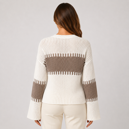 Women's Striped Knitted Jumper – Long Sleeve Crew Neck