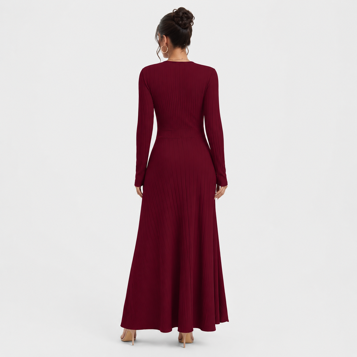 Women's Criss-Cross Neck Midi Dress – Long Sleeve A-Line Fit