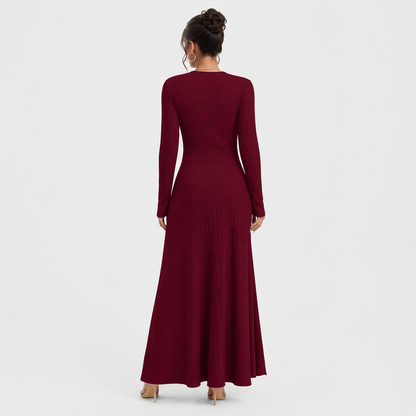 Women's Criss-Cross Neck Midi Dress – Long Sleeve A-Line Fit