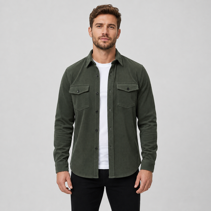 Men's - Thick Corduroy Overshirt Lapel Button-Up