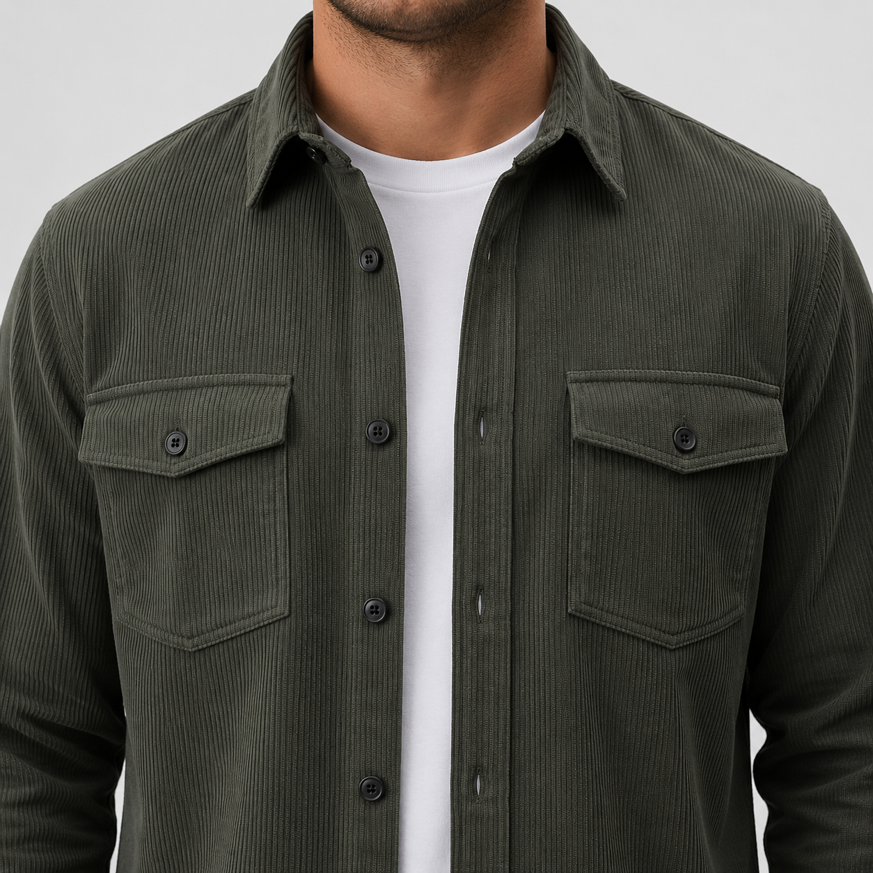 Men's - Thick Corduroy Overshirt Lapel Button-Up
