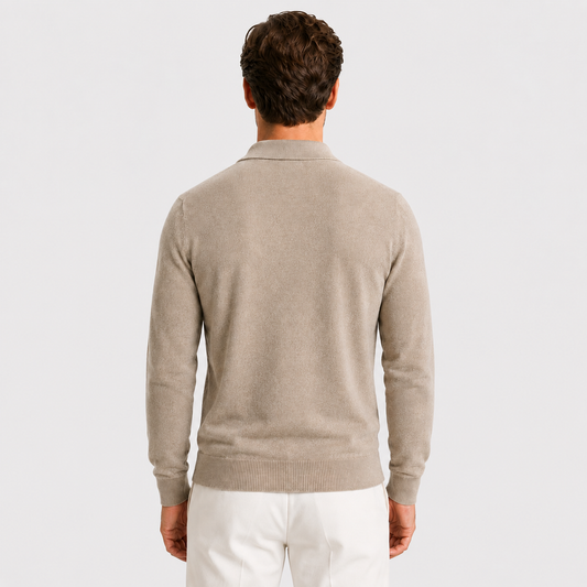 Men's Quarter Zip Polo Jumper – Fine Knit Long Sleeve Sweater