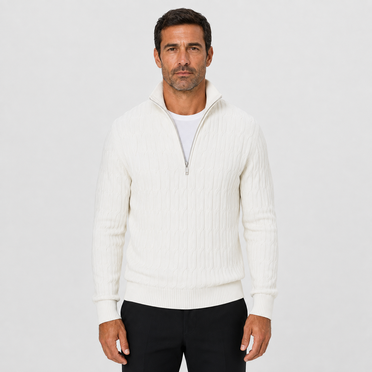 Men's Textured Quarter Zip Jumper – Funnel Neck Knit Sweater