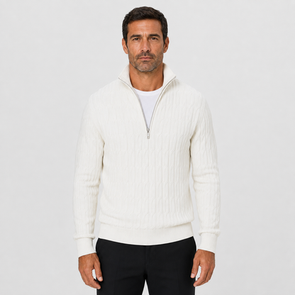 Men's Textured Quarter Zip Jumper – Funnel Neck Knit Sweater