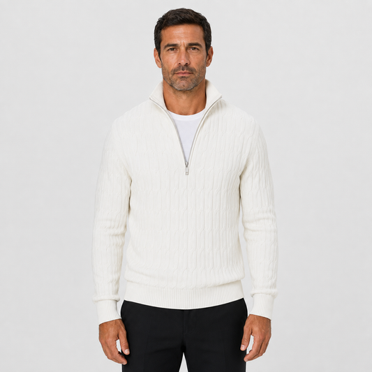 Men's Textured Quarter Zip Jumper – Funnel Neck Knit Sweater