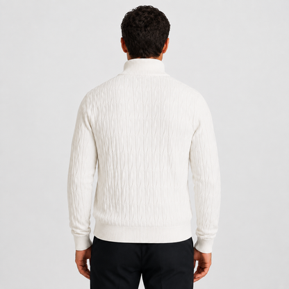 Men's Textured Quarter Zip Jumper – Funnel Neck Knit Sweater