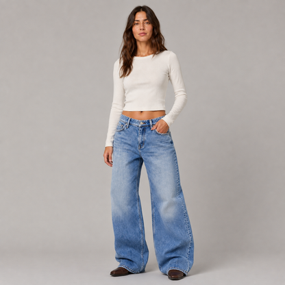 Women's Wide Leg Jeans – Low-Rise Stretch Denim