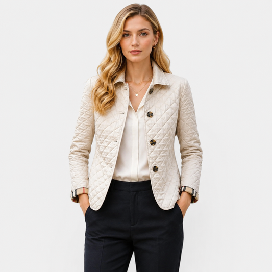 Women's Quilted Button Jacket – Stand Collar Style