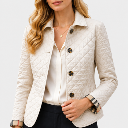 Women's Quilted Button Jacket – Stand Collar Style
