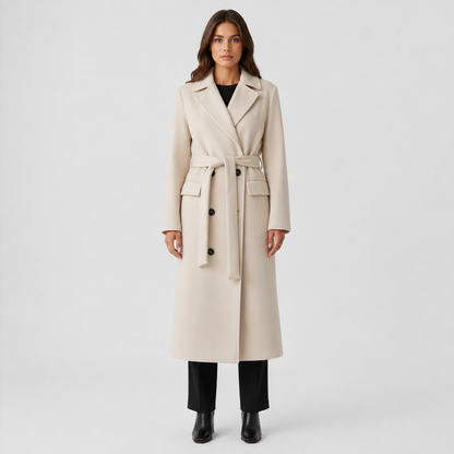 Women's Double-Breasted Coat – Belted Long Coat