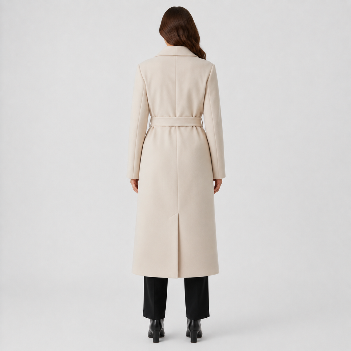 Women's Double-Breasted Coat – Belted Long Coat