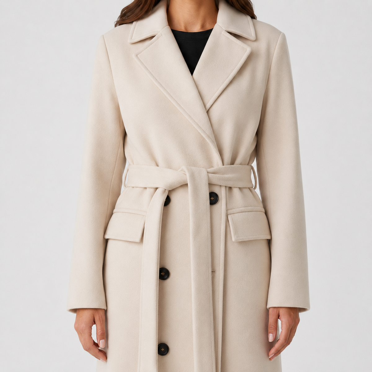 Women's Double-Breasted Coat – Belted Long Coat