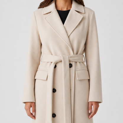 Women's Double-Breasted Coat – Belted Long Coat