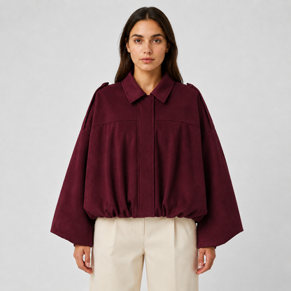 Women's Suede Bomber Jacket – Zip-Up Oversized Fit