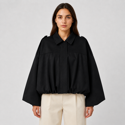 Women's Suede Bomber Jacket – Zip-Up Oversized Fit