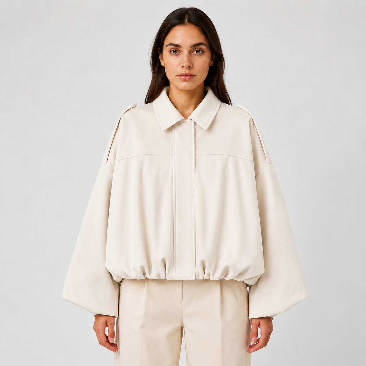 Women's Suede Bomber Jacket – Zip-Up Oversized Fit