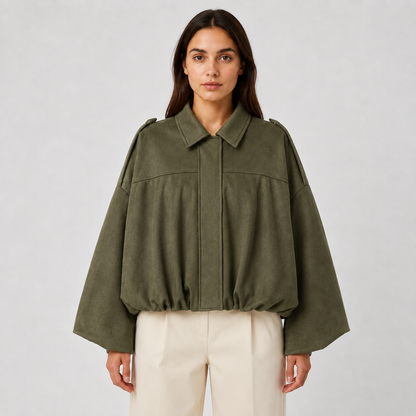 Women's Suede Bomber Jacket – Zip-Up Oversized Fit
